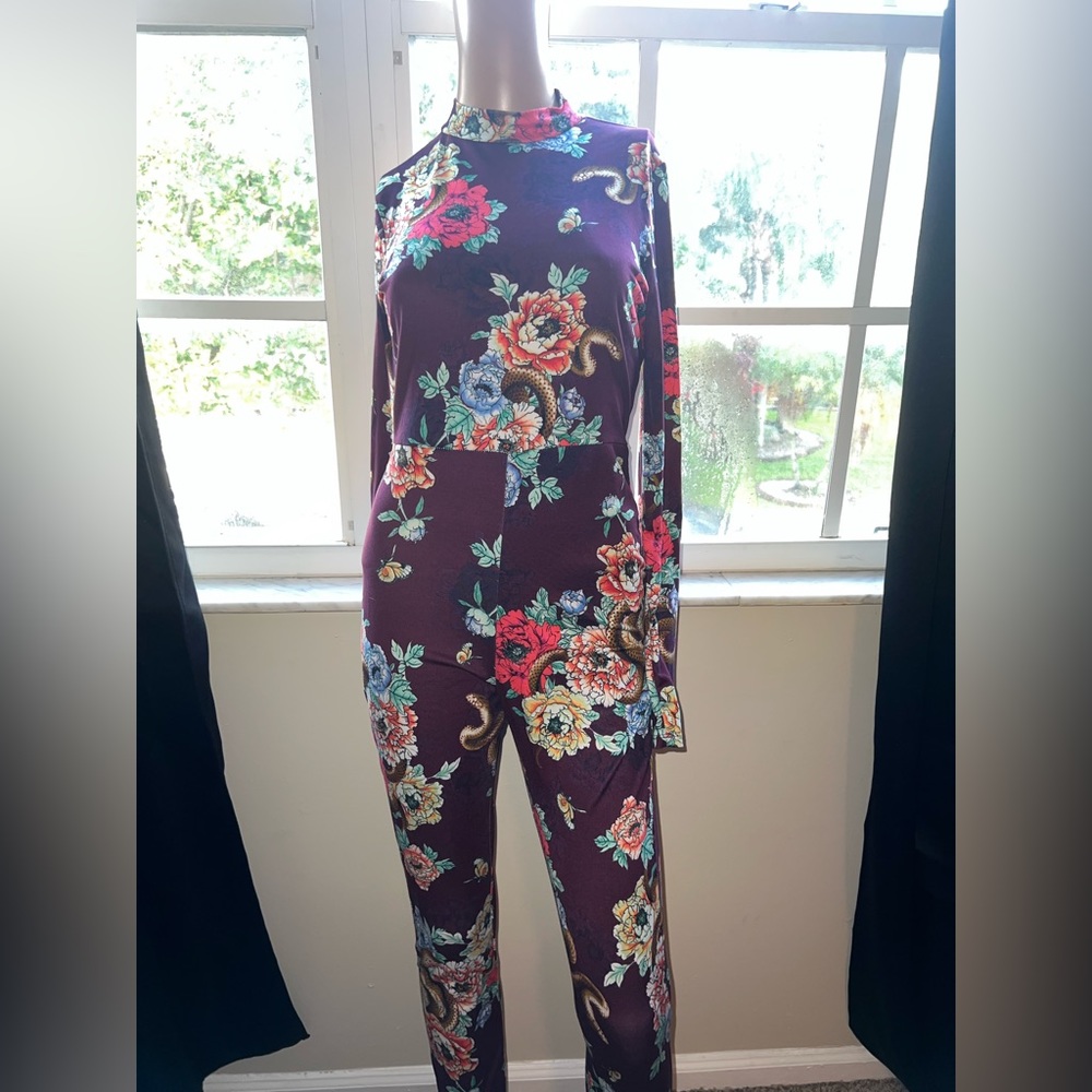 Flower Print Purple Jumpsuit
